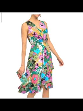Anthropologie Tracy Reese Floral Print Faux Wrap Dress Sz L
